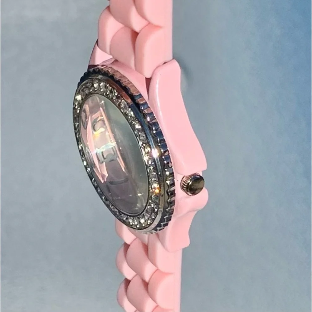 Geneva Pink with Crystal Rhinestones Ladies Analog Watch